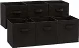 Amazon Basics Lot de 6 cubes de rangement pliables en tissu avec poignées, 26,6 x 26,6 x 27,9 cm, Noir Uni