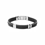 Fossil Bracelet homme en acier inoxydable ou en cuir avec fermoir rabattable