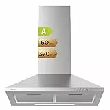 CIARRA CAS6201A Hottes Aspirantes 60cm 370m³/h Class A- Evacuation ou Recyclage -Filtre Charbon NON INCLUS - 3 Niveaux de Vitesse - Hotte Murale - Inox