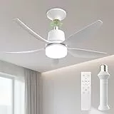 Airwit 71cm Silencieux Ventilateur de Plafond avec installation Facile et Rapide, Douille E27, 50W Dimmable Ventilateur Plafond avec Lumiere et Telecommande (Sans pile)
