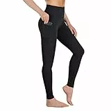 Occffy Legging de Sport Femme Pantalon de Yoga avec Poches Yoga Fitness Gym Jogging Taille Haute Leggings pour Femmes P107(Noir Matt, XL)