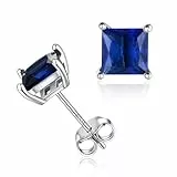 Clou d'Oreilles pour Femme - Boucle d’oreilles Puces en Argent 925 avec Cristaux Saphir Bleu Pierre Carré Diamètre 6 mm Brillante Bijoux Cadeaux d'Anniversaire pour Femmes Filles Elle