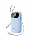 Baseus QPow3 Powerbank 45 W 20 000 mAh avec 2 câbles USB-C intégrés, batteries externes PD3.0 QC4.0, 3 C 1 A, Power Bank pour iPhone 16/15/14 Pro Max, iPad, Samsung, bleu