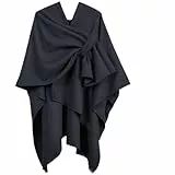 Châles Femmes, 130x150cm, Ponchos et Capes Femme avec Franges, Cardigan Hiver Automne, Couverture Châle Grand, Ouvert Cape (FR/ES, Alpha/Lettres, Taille Unique, Taille Normale, Taille Normale, Noir)