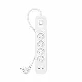 Belkin Multiprise parafoudre avec USB 4 Prises (Montage Mural, Cordon d'alimentation de 2 m, Voyant Lumineux Vert, 1 Port USB-C et 1 Port USB-A, Recharge Rapide PD, Protection jusqu'à 525 Joules)