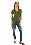 Kaporal, Tee Shirt Manches Courtes, pour Femme, 95% Coton_Bio - 5% Elasthanne, Coupe Fitted, Col Rond, Couleur Khaki, Taille S
