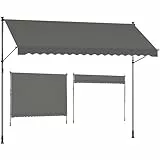 SONGMICS Store Banne Rétractable, Store Manuel, Réglable en Hauteur, avec Manivelle pour Balcon, Jardin, Terrasse, 350 x 180 cm, Gris Anthracite GSA352G02