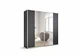 Rauch Armoire à Portes Coulissantes Möbel Kronach, 2 Portes, Gris Métallique avec 2 Miroirs, avec Pack d'Accessoires de Base 2 Tringles 2 Étagères, l X H X P 218X210X59 Cm