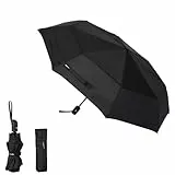 Amazon Basics Parapluie de voyage automatique, compact, diamètre : 98 cm, résistant au vent, avec aération, Ronde, noir, taille unique