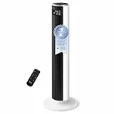 LEVOIT 20dB Ventilateur Colonne Silencieux, 7.9m/s DC Moteur, 26W, Oscillant 90° avec 12 Vitesses, Minuterie 12h, 4 Modes, Affichage LED de Refroidissementavec Télécommande, Blanc