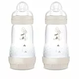 MAM Easy Start Lot de 2 biberons anti-coliques, biberons pour nouveau-nés, 94% d'acceptation, 80% de coliques en moins, tétine taille 1, 260 ml, couleur unie