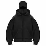 Générique Sweat à Capuche Balaclava Zip Hoodie Zippé Homme Veste Chaude Hoodie Balaclava Cagoule Moto Masque Anti-Vent pour Sports de Plein Air Vélo Manteau Automne et Hiver Sweat À Manches Longues