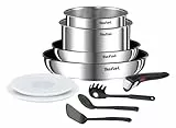 Tefal Ingenio Batterie de cuisine 10 pcs, Poêles, Casseroles, Couvercles hermétiques, Poignée amovible, Induction, Acier inoxydable, Empilable, Antiadhésif, Compatible lave-vaisselle, Emotion L8971S04