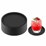 elzle Lot de 8 Dessous de Verre Ronds en Silicone antidérapants pour café, bière, Verres à vin et Bouteilles, Parfaits pour la Maison et Le Bar (Noir)