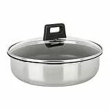 Sitram 715022 Sauteuse Acier Inoxydable SITRAMOVIBLE ARPEGE Ø24cm - Revêtement intérieur anti-adhésif sans PFOA - Couvercle Vapeur en Verre- Tout feux dont induction - Manche non Fourni