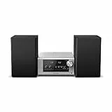 Panasonic SC-PM702EG-S Microchaîne Hi-FI Stéréo Compacte avec CD, Dab+/FM Radio, USB et Bluetooth, Hauts Parleurs 80W, Contrôle des Basses, Argent