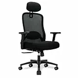 Durrafy Chaise de bureau ergonomique à dossier haut avec accoudoirs réglables et soutien lombaire, fonction d'inclinaison de 90 ° à 130 ° (verrouillable), chaises d'ordinateur en maille pour maison