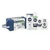 NIVEA MEN Trousse Sensitive (1 x 1 pce), Trousse de toilette contenant 4 produits pour homme à la peau sensible, Set de bain contenant une routine visage et corps