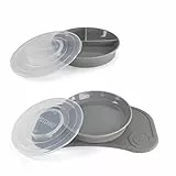 Twistshake Set de Vaisselle Bébé Mini + Assiette Divisée | Plaque D'aspiration Bébé + Set de Table Bébé (31x17 cm) + Assiette Divisée | Sans BPA | Plaque D'entraînement | Gris