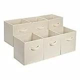 Amazon Basics Cube de rangement pliable en tissu avec poignées, lot de 6, Beige Uni, 33 x 33 x 33 cm