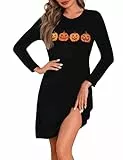 Marvmys Chemise De Nuit Femme en Coton Robe De Nuit à Manches Longues Vêtement De Nuit Col Rond Halloween S-4XL