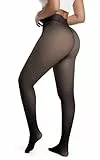 DIKER Collant Polaire Femme Collant Thermique Femme Collants d'hiver Doublés, Taille Haute, Haute Élasticité, Option Longue, Noir