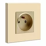 BSEED Prise Murale, 16A Single Prise De Courant Alternatif avec Panneau En Plastique, Prises Électriques Standard, 240V Prise Encastrable(1 Prise, Or)