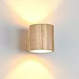 Doughelec Applique Murale LED Intérieur 6W Bois, Rond Éclairage Mural Applique LED Blanc Chaud 3000K, G9 remplaçable Lampe Murale Vintage Luminaire pour Escalier Entrée Terrasse Dangle Salon 1PCS