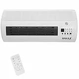 Bakaji Radiateur ventilateur céramique électrique mural avec télécommande 2 niveaux de puissance sélectionnables 1000 W/2 000 W, affichage LED et fonction minuterie (45 cm de largeur)