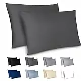 Dreamzie Taie Oreiller 50 x 70 cm Lot de 2 Housse d'oreiller en Microfibre avec Une Fermeture Eclair Certifiée Oeko-Tex - Housse Coussin Gris Foncé