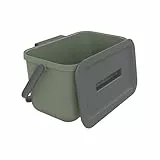 SUNDIS Loops, poubelle de tri sélectif d’intérieur 4L, rectangulaire, en plastique recyclé vert, avec couvercle et anse, idéale déchets organiques, pour cuisine, cantine, restaurant, salle de pause