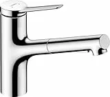 hansgrohe Zesis M33 - Mitigeur de cuisine avec douchette extractible, 2 jets, Robinet avec hauteur sous bec 150 mm, Robinetterie avec bec pivotant et extensible, Chromé, 74800000