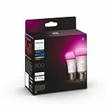 Philips Hue White & Color Ambiance Ampoules LED Connectées E27, équivalent 60W, 800 lumen, Compatible Bluetooth, pack de 2, fonctionne avec Alexa, Google Assistant et Apple Homekit