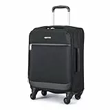 Amazon Basics Bagage Cabine Souple (53 cm), Valise 4 Roues Pivotantes à 360°, Extensible, Poche Zippée et Sangles, Poignée Télescopique, Noir