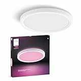 Philips Hue Devote Panneau LED connecté, White and Color Ambiance, Rond 30 cm, 16,6W, 2000 lumens, Cadre blanc pour éclairage intérieur, plafond, salon, cuisine, couloir