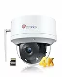 Ctronics 4K Caméra de Surveillance Extérieure WiFi 2,4/5GHz, Suivi Auto Personas/Vehículos/Animales, 24/7 Visión Nocturna UHD IR, PC/App, FTP/Cloud/256GB TF, 8 Preajustes, SD 64GB Incluida,Techo/Pared