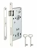 Serrure Encastrable à Clé, pour Porte de Chambre, Carré 8 mm, Axe 50 mm, Entr'axe 90 mm, Bouts Ronds, Sécurité Optimale, Installation Facile, 2 Clés Incluses, Matériau Acier, THIRARD