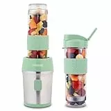 H.Koenig Mini Blender / Smoothie / Mixeur SMOO18 – 570mL, 300W, 4 Lames Inox, Sans BPA, 2 Bouteilles portables avec couvercles de voyage, Vert Pastel