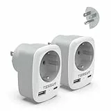 TESSAN Lot de 2 Adaptateur Prise USA, 3 en 1 Adaptateur Prise France vers USA 1250 W, Adapter Canada avec USB C et USB A, Chargeur Americain pour Philippines, Mexique, Thailande, Pérou