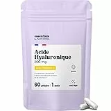 Acide Hyaluronique Pur, 60 Gélules Vegan, Action Anti-Âge + Anti-Rides, 800-900 kDa, Cure de 1 mois, Hydratation de la Peau, Avec Vitamine C, Fabriqué en France, Essentials by NOVOMA