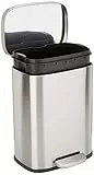 Amazon Basics Poubelle rectangulaire antitache à pédale pour salle de bain, chambre ou salon, se ferme en douceur, acier inoxydable brossé, 12 l, finition nickel satiné, 29 x 25 x 38 cm (L x l x H)