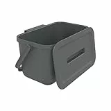 SUNDIS Loops, poubelle de tri sélectif d’intérieur 4L, rectangulaire, en plastique recyclé gris, avec couvercle et anse, idéale déchets organiques, pour cuisine, cantine, restaurant, salle de pause