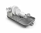 Joseph Joseph Duo Séchoir à vaisselle extensible, égouttoir à vaisselle de cuisine avec pot à ustensiles et bec d'égouttage, gris