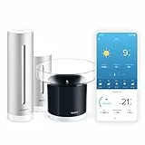 Netatmo Station Météo Intérieur Extérieur Connectée sans Fil avec Support Mural, Thermomètre & Pluviomètre connecté sans-fil pour la Station Météo Netatmo, NRG01-WW, Noir