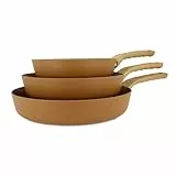 MENASTYL - Set de 3 poêles Colorama noisette - Poêle 20/24 et 28 cm - En aluminium - Revêtement antiadhésif en céramique - Tous feux dont induction