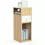 vounot® Table de Chevet Étroite 25x30x66cm Chevet de Lit avec 2 Compartiments Ouverts et 1 Tiroir Table de Nuit Moderne pour Chambre à Coucher et Salon Naturel