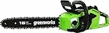 Greenworks GD40CS18 Tronçonneuse à Batterie avec Moteur Sans Balais, Longueur du Guide-Chaîne de 16-Pouces (40 cm), Vitesse de Chaîne de 20 m/s, 3,81kg, Anti-Rebond, SANS Batterie 40V et Chargeur