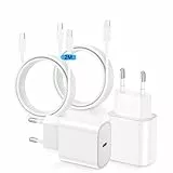 Lot de 2 Chargeurs Rapides 20W USB-C + 2 Câbles USB-C vers Connecteur Apple 2m – Compatible iPhone 14/13/12/11/X/XR/SE/8/7/6, iPad, AirPods – Charge Ultra-Rapide – Blanc Compact