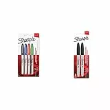 SHARPIE marqueurs permanents, pointe fine, assortiment de couleurs classiques, pochette de 4 & marqueurs indélébiles | pointe fine | encre noir permanent | Lot de 2