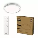 Philips Plafonnier LED avec télécommande, Rond, 30 cm, Lumière blanche réglable et dimmable, Idéal pour le salon ou la chambre, Sans scintillement ni éblouissement, Design moderne, Blanc